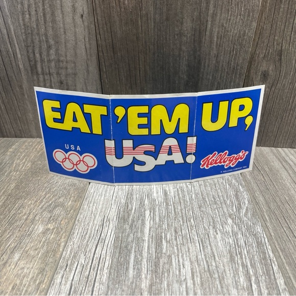 Vintage 1984 Eat 'Em Up USA Olympics Bumper Sticker Cereal Premium NOS - Picture 1 of 8